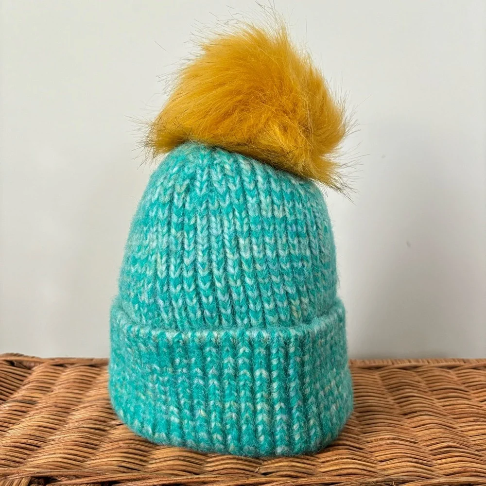 Anthropologie Youth Knit Hat with Faux Fur Pom Pom NEW
